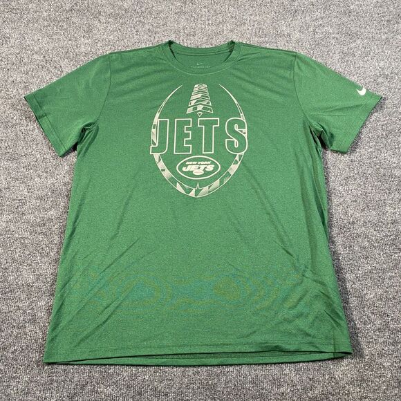 New York Jets Mens Large Nike Dri Fit Short Sleeve NFL Shirt Green Graphic Print - Picture 1 of 8